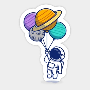 Cute Astronaut Floating With Planets Sticker